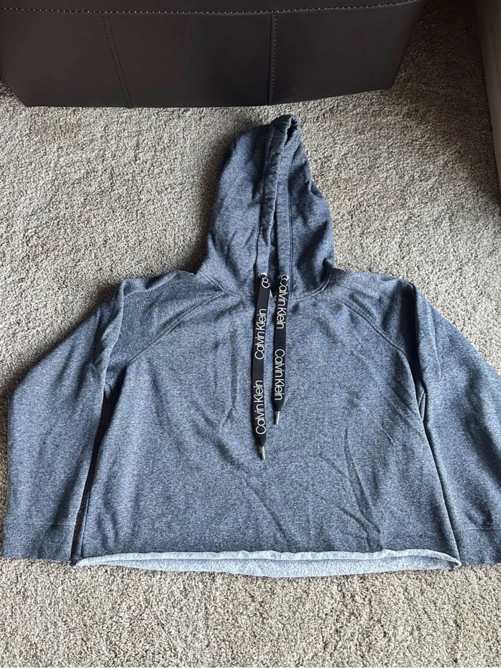 Like New Calvin Klein Cropped Heather Pullover Hoodie with Branded Drawstrings
